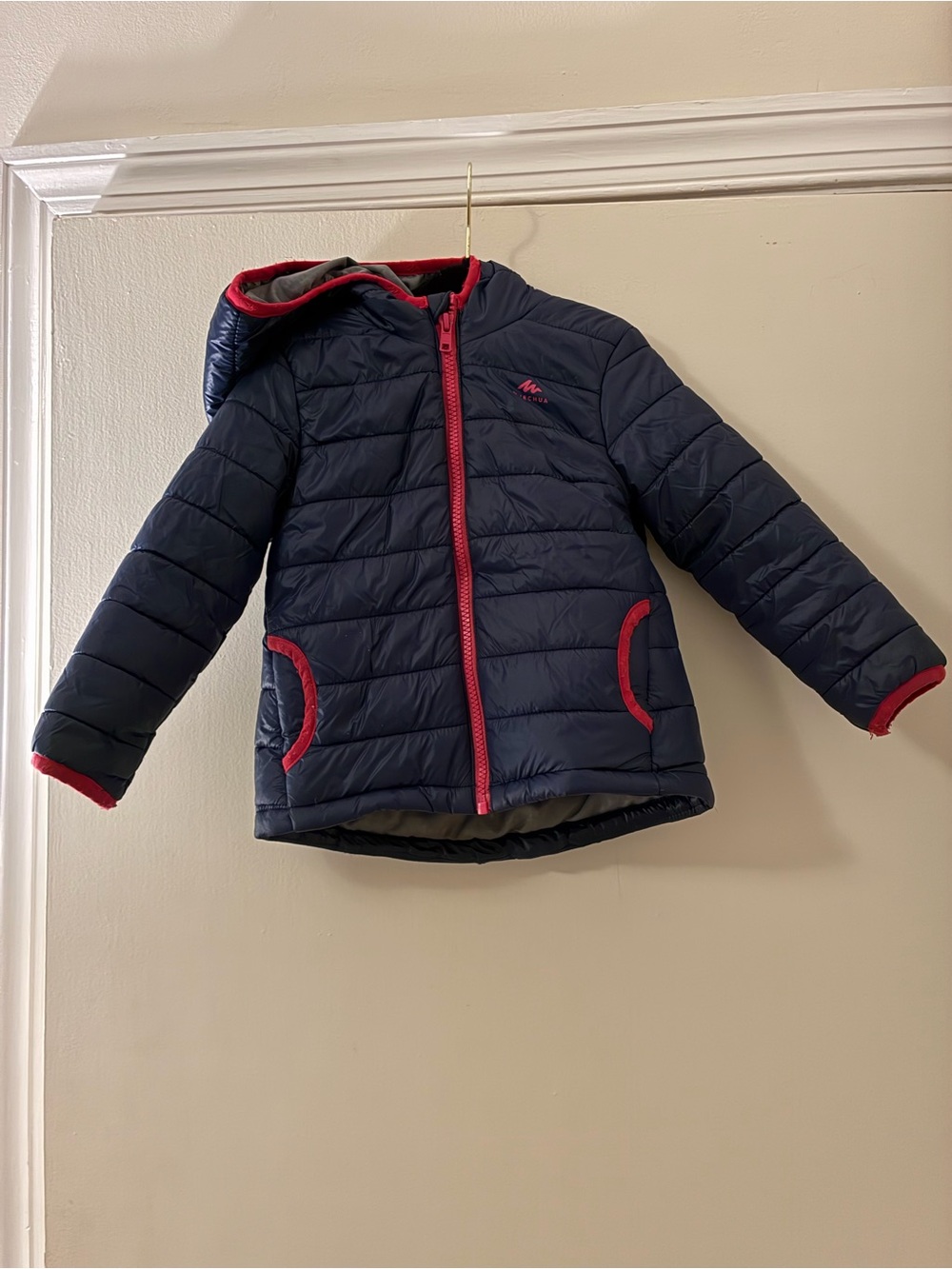 Quechua Navy Puffer Jacket with Pink Trim